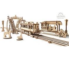 UGEARS Tranvía con rieles Mecánico 3D Rompecabezas de Madera Kit de Construcción Sin Pegamento DIY