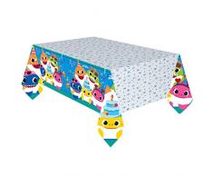 amscan 9909042 - Mantel de Papel, 120 x 180 cm, diseño de tiburón, Multicolor con Divertidos Motivos de animación de Fiesta, cumpleaños Infantiles, decoración de Mesa, vajilla desechable