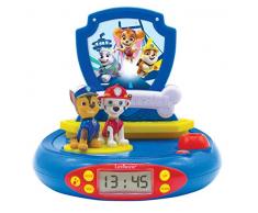 LEXIBOOK Paw Patrol La Patrulla Canina Chase Radio Reloj proyector, Luz de Noche incorporada, proyección de Tiempo en el Techo, Efectos de Sonido, Funciona con batería, Azul/Rojo, RP500PA