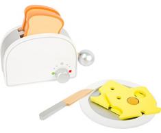 Small Foot 10594 - Juego de Desayuno (Madera, Incluye tostadora con función de Palanca, Dos rebanadas, Platos y Cuchillos, así como rodajas de Queso con Velcro)