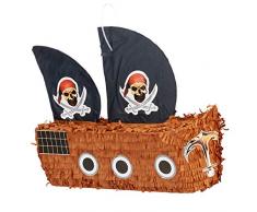 Relaxdays Piñata Barco Pirata sin Relleno, Papel, Negro-Marrón, 35 x 44 x 15 cm, Color (10022570)