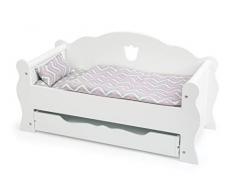 Small Foot Cama para muñecas de Madera, con colchón, Manta Colorida y Almohada, con cajón, a Partir de 3 años, 12024, Color Blanco