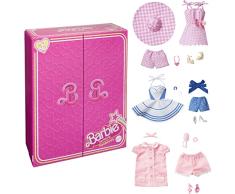Barbie, Muñeca con tres conjuntos icónicos de la película de Barbie, incluye zapatos y accesorios, juguete +3 años (Mattel HNF10)