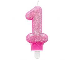 amscan- Vela numero con purpurina para tartas, Color rosa, 1 (9900761)
