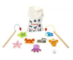 small foot company- Small Foot 11366 Pescar Peces, Juego para de Viajes de Madera FSC100% certificada Juguetes, Multicolor