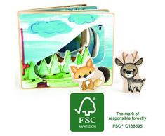 small foot company- Libro para bebés con imágenes Cuatro Lados y Figuras de Madera para Jugar interactivamente, Entrena la motricidad Fina Juguetes, Multicolor (Small Foot by Legler 11234)