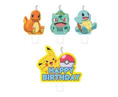 Amscan International 9904828 - Vela de fiesta (4 unidades), diseño de Pokemon, color blanco