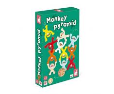 Janod - Monkey Pyramid - Juego de Mesa Infantil de Madera - Juego de Habilidad - Pintura al Agua - Certificado FSC - A partir de 3 Años, J02633