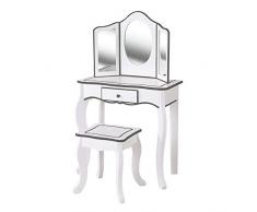 TEAMSON - Tocador niña, Maquillaje niña niño, Tocador de madera Infantil con Taburete y Espejo Niña, Centro de belleza con cajón, Juguetes educativos niños 3 años, Juguetes imitación (85389)
