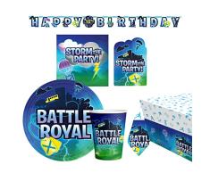 amscan 0396-66-Juego de vajilla desechable y decoración para Fiestas de cumpleaños Infantiles (42 Piezas), diseño de Battle Royal, Multicolor (9050 0396-66)