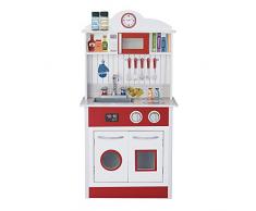 Teamson Kids- cocina de juguete de madera, Color blanco rojo (TD-12385R)