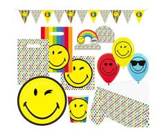 amscan 9907562-66-Juego de vajilla desechable y decoración para Fiestas (63 Piezas), diseño de emoticonos, Multicolor (9907562-66)