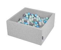 KiddyMoon 90X40cm/200 Bolas ∅ 7Cm El Cuadrado Piscina De Bolas para Ninos Hecha En La UE, Gris Clr:Perla/Gris/Transparente/Azul Clr/Menta