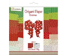 Avenue Mandarine Set Creativo con Papel de Origami, 60 Hojas (30 diseños x 2), 20 x 20 cm, 70 g, Impreso por Ambos Lados + 1 Hoja con Ojos, Manualidades, Ideal para niños, 1 Pack de Navidad