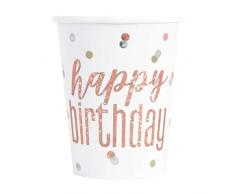 Unique- Vasos de Papel-266 ml-Diseño de Aluminio Oro Rosa Glitz-Paquete de 8, Color rose gold (82245)
