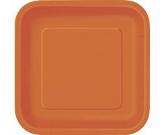 Unique Party- Paquete de 16 platos cuadrados de papel, Color naranja, 18 cm (32240)