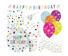 amscan 9907563-66 Confetti Birthday-Juego de vajilla desechable y decoración para cumpleaños Infantiles (60 Piezas), Multicolor