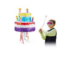 Relaxdays Piñata Tarta de Cumpleaños sin Relleno, Papel, Colorida, 32 x 30 cm, Color (10025184)