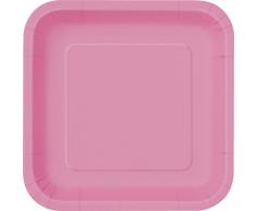 Unique Party- Paquete de 14 platos cuadrados de papel, Color rosa oscuro, 23 cm (31437)