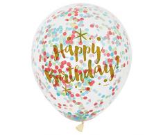 Unique Party- Paquete de 6 globos confetti de cumpleaños, Color oro brillante, 30 cm (58225)