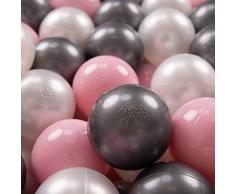 KiddyMoon 700 ∅ 7Cm Bolas Colores De Plástico para Piscina Certificadas para Niños, Perla/Rosa Claro/Plateado
