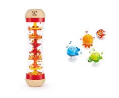 Hape Juego de Sonajeros Adhesivos, Tres Juguetes Sonajeros Adhesivos de Animales Marinos & Hape Palo de Lluvia, Mini Juguete Musical de Madera Palo de Lluvia y Sonajero, Rojo