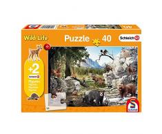 Schmidt Spiele 56239 Schleich, los Animales del Bosque, niño Rompecabezas, 40 Piezas, con 2 Figuras Original, Color Naranja