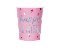 Unique- Vasos de Papel-266 ml-Diseño de Aluminio Rosa y Plateado Glitz-Paquete de 8, Color pink (82248)