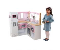 KidKraft- Cocina de juguete de madera para niños con accesorios para juegos de dramatización incluidos Grand Gourmet Corner , Color Rosa y blanco (53185)