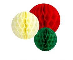 Talking Tables Decoraciones navideñas blancas, rojas y verdes, paquete de 3 bolas de papel colgantes de panal para fiestas de Navidad, cumpleaños, color redcreamgreen, Large (BC-NUT-HONEYCOMB)
