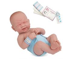 JC TOYS- Muñeco La Newborn Primera lágrima recién Nacido de 36 cm, de Vinilo Suave, con pañal Reutilizable y Accesorios, niño, Azul, diseñado en España por Berenguer, 2 años