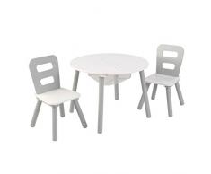 KidKraft 26166 Juego de mesa infantil redonda con almacenamiento y 2 sillas de madera: gris y blanco