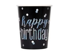 Unique- Vasos de Papel-266 ml-Diseño de Aluminio Negro y Plateado Glitz-Paquete de 8, Color black (82246)
