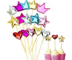 nobrand Torte Toppers Cupcake Toppers Estrella Corona Corazón de Amor, 150 Piezas Decoración Suministros para Cake Dessert para Boda Cumpleaños Fiesta Tema, Color Surtido