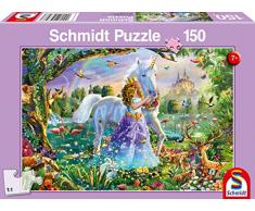 Schmidt Spiele Puzzle 56307 Princesa con Unicornio y candado 150 Piezas Niño Rompecabezas, Multicolor