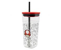 Vaso Cube Alto de plástico con Pajita de Acero Inoxidable - 540 ml de Super Mario