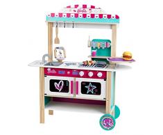Theo Klein 7329 Cocina de madera, Barbie Restaurante tipo bistró, madera (MDF), Con accesorios de bistró incluidos, Dimensiones: 94 cm x 32 cm x 106 cm, Juguete para niños a partir de tres años