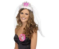 Smiffys-31913 Tiara con velo Bride to Be, con impresión en rosado, color blanco, No es applicable (31913) , color/modelo surtido