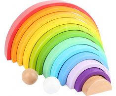 11412 Bloques de Madera Arcoíris XL, Small Foot, Arco de 12 Partes con 2 Bolas para Kindergarten y Desarrollo.