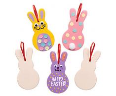 Baker Ross Adornos de cerámica con forma de conejito (Paquete de 5) Manualidades de Pascua para niños