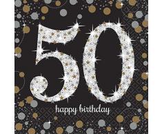 Amscan- Chispeante Celebración 50 Cumpleaños Servilletas, Color negro (511546)
