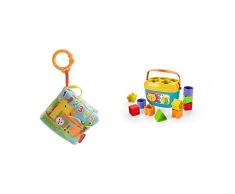 Fisher-Price Libro Activity bebé, Juguete Colgante para bebé recién Nacido (Mattel FGJ40) + - Bloques Infantiles, Juguete Bloques Construcción para Bebé +6 Meses (Mattel FFC84)