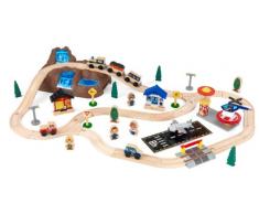 KidKraft 17826 Circuito de tren de juguete de madera para niños Bucket Top Mountain con recipiente de almacenaje y 61 piezas de juego incluidas