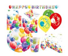 amscan 0312-66-Set de Fiesta (60 Piezas, vajilla desechable y decoración para cumpleaños Infantiles), diseño de Globos, Multicolor (9050 0312-66)