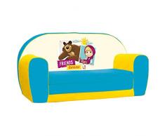 Sofá infantil Masha y el Oso, sofá cama abatible para la habitación de los niños (sofá infantil abatible, apto a partir de los 18 meses, dimensiones de transporte: 78 x 42 x 36 cm), multicolor