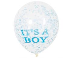 Unique Party-Paquete de 6 globos confetti para Baby Shower Its a Boy, color azul, 30 cm (58111)