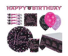 amscan 0415-66-Set (41 Piezas, Incluye Platos, Vasos, servilletas, Globos, Confeti, Mantel, Cadena, vajilla desechable y decoración, cumpleaños, Fiestas), Multicolor (9050 0415-66)