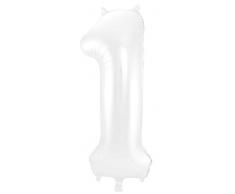 Folat 65991 Globo de Aluminio Número Figura 1 Blanco Metalizado Mate 86 cm - decoración globos de helio para cumpleaños, aniversario