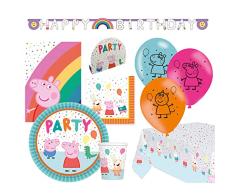 amscan 9907561-66-Juego de vajilla desechable y decoración de Animales de Peppa Pig (56 Piezas), Multicolor (9907561-66)