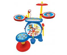 LEXIBOOK Paw Patrol La Patrulla Canina Batería Electrónica para niños, Sonido Realista, Teclado de 8 Notas, Enchufe mp3, Asiento incluida, Azul/Rojo